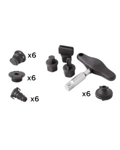 Assortment of 24 plastic oil draining plugs + wrenches + nuts